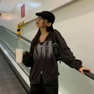 여자 투웨이 오버핏 프린팅 후드집업