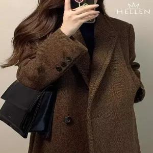 [헬렌]헬렌 헤링본 겨울 울라이크 카라넥 롱코트 구스카울라