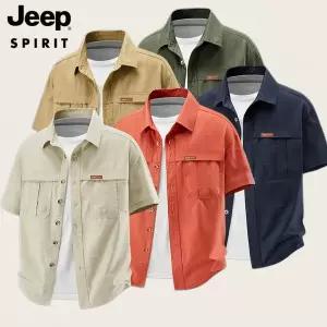 JEEP SPIRIT 남성 여름 반팔 셔츠 공구 포켓 캐주얼 아웃도어 남자 반팔 남방
