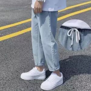 남자9부청바지 빅사이즈 밴딩청바지 남성와이드 데님팬츠