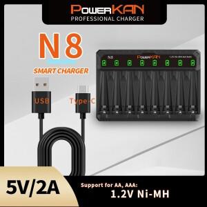 POWERKAN N8 배터리 충전기 LED는 8개의 1.2V Ni-MH/Cd AA 충전식 USB 5V 2A Type-C에 독립적으로 사용할