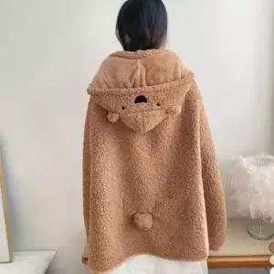 귀여운 후드 담요 극세사 겨울 후드 담요 망토 휴대용 이불