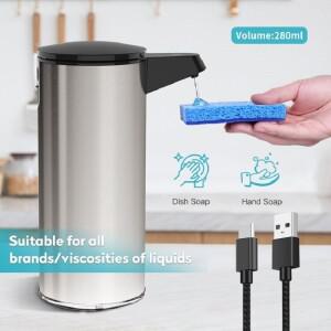 AIKE-자동 주방 세제 디스펜서, 내구성 스테인레스 스틸 USB 충전식 스마트 비누 액체 전기 펌프