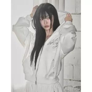 LOOXP 럭키 레터링 베이직 오버핏 후드집업 아이보리361044