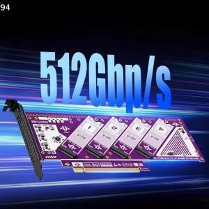 쿼드 M.2 확장 카드, NVMe RAID 0/1/5/JBOD, 4베이, 512Gb/s 속도, SSD당 8TB, PCIe 4.0/3.0 및 5.0 X16