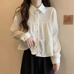 여성 봄 가을 블라우스 긴팔 셔츠 버튼 루즈핏 BCXcs-4