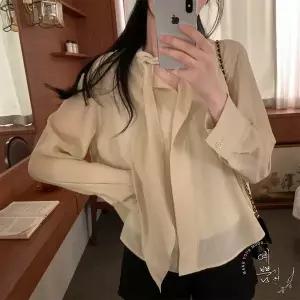 예쁨시전 청순 무드 봄 간절기 하객 정장 쉬폰 리본 타이 긴팔 블라우스