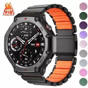 Huami Amazfit T-Rex 3 2 1 용 고급 티타늄 고무 스트랩 3Pro 48mm pro 액세서리 마그네틱 버클 correa 밴