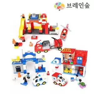 블록 헬리콥터 유아 경찰차 놀이 역할 커뮤니티 교육용