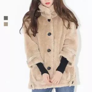 여성 카키 퍼 자켓 양털 아웃터 코트 보송보송 겨울 코디 WFO4WQ6