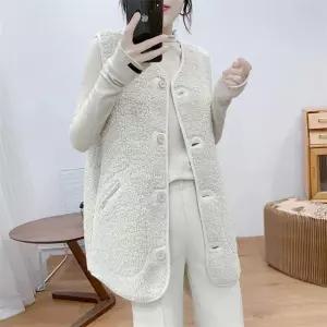 스트레인지 여성 하프 빈티지 캐주얼 양면 퍼 데일리룩 일체형 램스울 조끼 민소매 KUK1