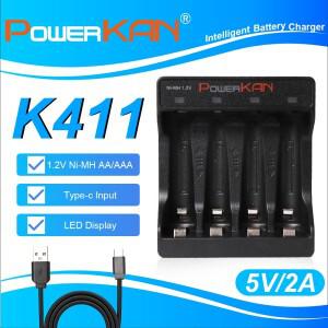 카메라 충전기 POWERKAN K411 LED 표시등 스마트 배터리 충전기 1.2V Ni-MH AA 4구 USB-C