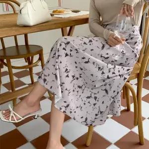 |KHK1B76|여성 뒤밴딩 수채화 플레어 쉬폰 긴 치마