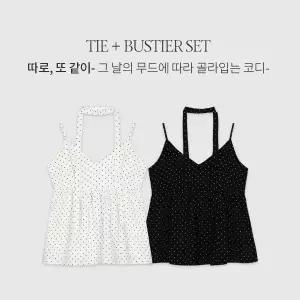 핫핑 [셋업템/포인트템] 파우더 도트 나시 블라우스 + 타이 set
