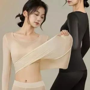 여성 내복 2컬러 여성 발열 내의 얇은 이너웨어 라운드 기모 겨울 WFNWCEM