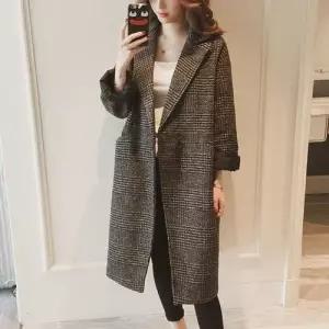 여성 클래식 체크패턴 롱코트 더블카라 겨울 아우터 WFMQVF8