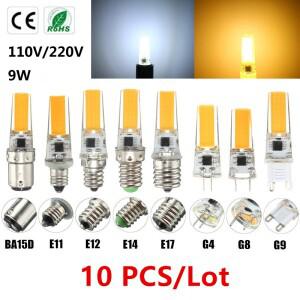 10 개/몫 밝기 조절 G4 G9 E14 LED COB 램프 3W 5W 9W 전구 AC/DC12V 110V 220V 촛불 조명 교체 40W 할로겐