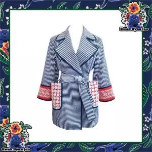 [곽현주컬렉션] CAT SERIES NAVY STRIPE LACE POCKET COAT