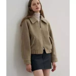 DRAWFIT WOMEN 알파카 부클 밴딩 집업 숏 코트 [KHAKI GREY]