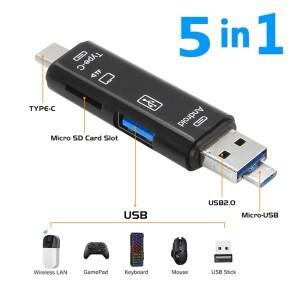 5-in-1 다기능 USB 2.0 타입 C/USB/마이크로 USB/TF/SD 메모리 카드 리더 OTG 어댑터 스마트 호환폰 액세서