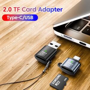 미니 USB 타입-C 2.0 TF 카드 리더 외장 수납함 블랙 스트레치 메모리 스틱 아이폰 호환 17 16