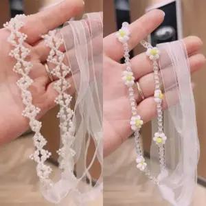 셀프웨딩 헤어밴드 진주 비즈 티아라 장식 머리끈 목걸이