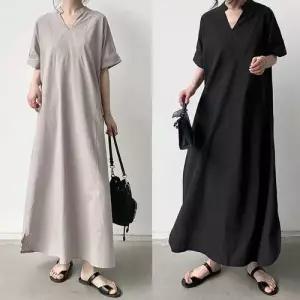G127090_심플라인 차이나카라 V넥 루즈핏 롱원피스 WFOAK47