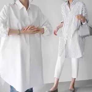 여성 오버핏 셔츠 롱 블라우스 가을 봄남방 셔 블랙