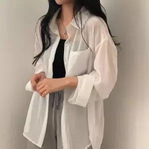 HES-005 박시 시스루 핫서머 화이트 남방 셔츠 WFODJLS