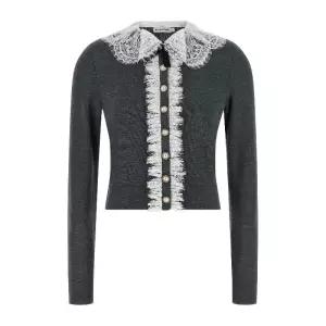 레이스 칼라 크롭 울 가디건 PF26134CGR GREY
