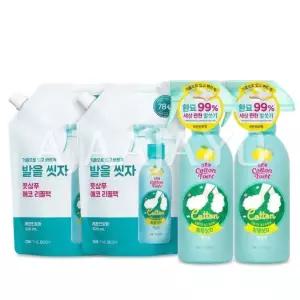 코튼풋 발을씻자 풋샴푸 레몬민트향 385ml 2개+리필 500ml 2개 발비누