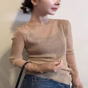 미니코코네 여친 망사 이너 폴라 티셔츠 상의 반하이넥 펄 DOS1
