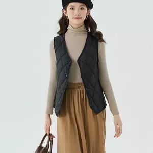 여자 다이아 퀄팅 라운드넥 겨울 외출 실내 이너 패딩 조끼