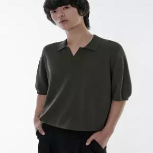 무신사 스탠다드 쿨 터치 슬릿 넥 니티드 폴로 셔츠 카키 16975950