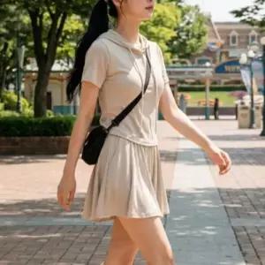 반팔 크롭 후드 치마바지 여성 반바지 트레이닝 세트 WFOEQVV
