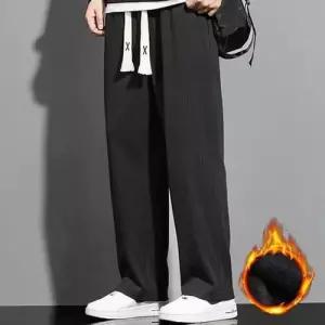 남성 겨울 골지 밴딩 기모 와이드팬츠 스트릿 데일리 트레이닝 바지 WFOF55C