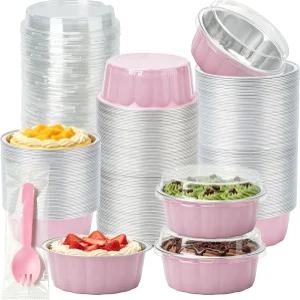 뚜껑과 숟가락이 있는 일회용 라메킨 크림 브륄레 푸딩 치즈케이크 컵케이크 파티 결혼식 베이크 세일을