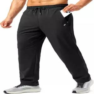 지퍼 포켓이 있는 푸돌라 남성용 운동 바지 신축성 스웨트 팬츠 경량 러닝 조거 Black Large