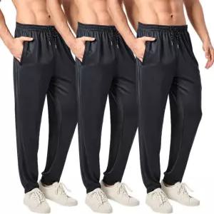 오크본 남성용 메시 조거 스웨트 팬츠 3팩 - 운동 러닝을 위한 지퍼 포켓이 있는 가벼운 퀵 드라이 바지 Black/Wine Red/Navy Small