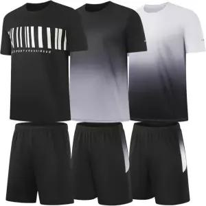 BUYJYA 3팩 남성용 짐 반바지 셔츠 세트 운동용 농구 러닝 축구용 탄력 허리와 포켓 선물 Large Black-white-grey
