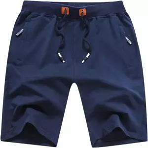 지퍼 포켓이 있는 폭스큐 남성 캐주얼 드로스트링 반바지 탄력 허리 Medium Navy Blue