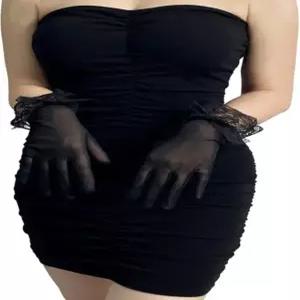 여성용 레이스 보우가 달린 데이시스터 장갑 일상용 블랙 시어 글러브 오페라 이브닝 티 파티
