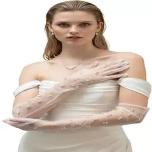 에이오크 롱 펄 웨딩 글러브 신부 툴 시어 브라이드 슬리브 오페라 무도회 여성 및 소녀를 위한 파티 의상 21.6 in Off White-11