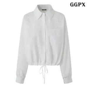펀칭 자수 밑단 스트링 긴팔 셔츠 GQABA017D 1302345