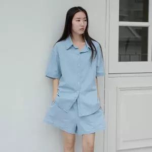 자수루즈핏 데님남방