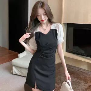 반팔 미니원피스 쉬폰 셔링 프릴 하객 정장 피로연