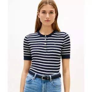 타미힐피거 Tommy Hilfiger 코튼 케이블 헨리넥 스웨터 (T22G1KTO063WT10A5)