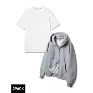ALVINCLO [2PACK] 앨빈클로 무지 레귤러핏 투웨이 후드집업 레이어드 롱 반팔 티셔츠 패키지 1033790