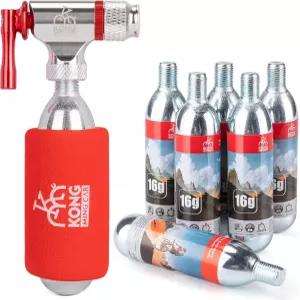 자전거 타이어용 CO2 인플레이터 키트 16g/25g 나사산 카트리지 6개 포함 프레스타 및 슈레이더 밸브 호환