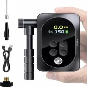 LED 조명이 장착된 150PSI 미니 전기 자전거 펌프 휴대용 무선 타이어 인플레이터 1400mAh 배터리 5가지